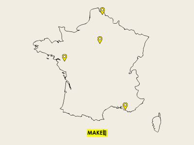 Carte des Manufactures Make ICI à Nantes, Montreuil, Marseille, Wasquehal